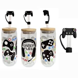 Video Game Gamer Theme Glass Tumbler Cup 20oz Tall Custom Black Design